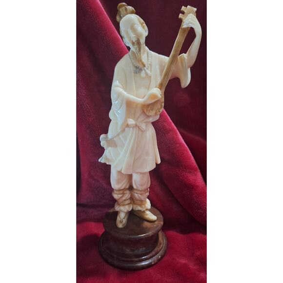 Alabaster Figure Oriental Man w/Instrument- Alabastros Martisa Sl Spain- Wow!